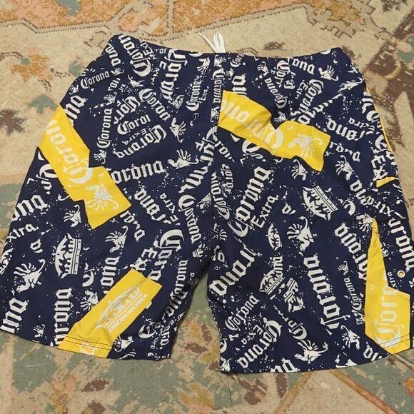 Corona Extra Cerveza Beer Licensed Blue Yellow Board Shorts Bathing Suit Size 34 - Picture 2 of 6
